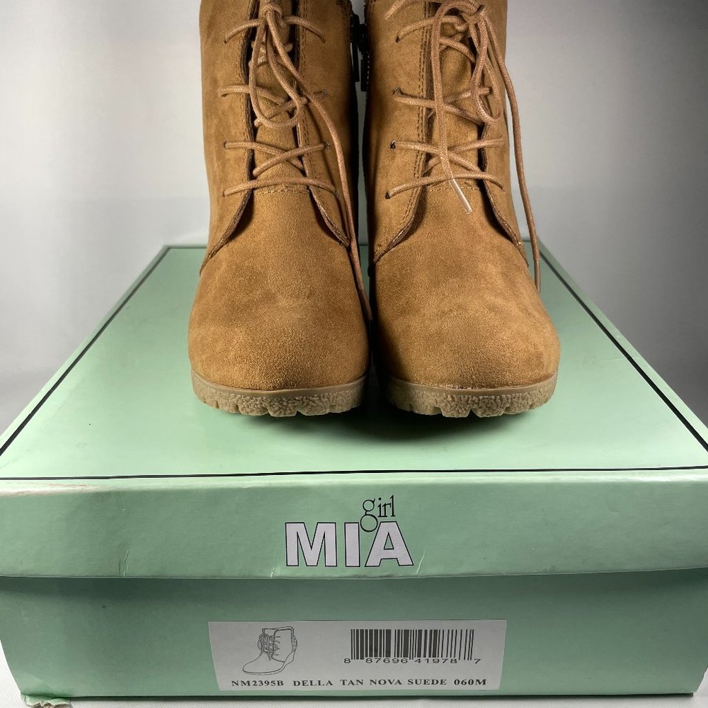 MIA girl Della Women's Faux Suede Zippered Wedge Heel Booties Boots Tan Size 6